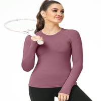 Ženski brz sušenje trčeći s dugim rukavom za vježbanje s palcem rupa, crna + ružičasta + bijela, američka veličina 2xl