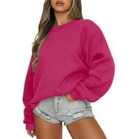 Ženska jesen modni casual dugih rukava Crewneck Dukserica sa labavim fit pulover Hoodie Fleece Y2K vrhovi vruće ružičaste L