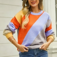 Duks žene dugih rukava okrugli vrat Boja blok džemper Srednja odjeća Pulover Klasični pulover džemperi za žene udobne padne odijelo narančasto l