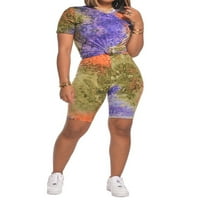 Avamo dame Bodycon kratke hlače Set Tie Dye Dvije odjeće Crew izrez TrackSuits Ženska vitka noga znojnica