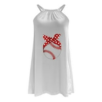 Stamzod casual haljine za žene bejzbol tiskani prsluk rubne haljina bez rukava bez rukava crvena l