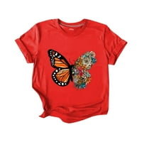 Majice za žene Crewneck Ugodna bluza Casual Basic Butterfly Graphic Print majica Classic-Fit Majica kratkih rukava Žene Ljetni modni vrhovi ušteda Red XXL