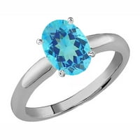 DazzlingRock kolekcija sterling srebrni ovalni plavi Topaz Ladies Solitaire zaručni prsten za brisanje,