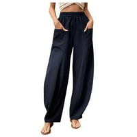 Ganfancp nove hlače Žene povremene elastične struke pamučne posteljine duge hlače labave ravne hlače