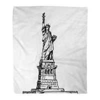 Flannel baca pokrivač Crtanje kip liberty skice bijelo izvučeno, Amerika Meka za kauč za ležanje i kauč
