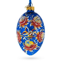 Zlatni plavi cvjetni stakleni ornament