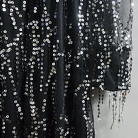 JDLSPPL Ženske haljine za žene Večernje rukavice s dugim rukavima datuma noćni frigrani elastični struk v izrez crni xx-veliki