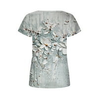 Ženski vrhovi na prodaju ljetna casual majica cvjetni tisak kvadratni vrat modni majica kratkih rukava plutala bluza udobnosti dame tunike osnovne košulje sive s