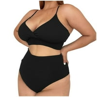 Žene plus veličine dva kupaća za plivanje Visokog struka Bikini set Solid Flounce Tummy Control kupaći
