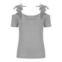 Cleariance Casual majice s dugim rukavima za žensko ljeto V-izrez kratki rukav s majicom od čipke Ležerne