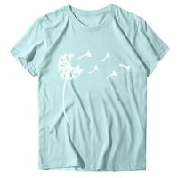 Majice kratkih rukava za žene labave opremljene ležerne tunike Ljetni cvijet Print Comfy bluza plava