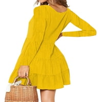 Glonme dame Mini haljine od pune boje kratka haljina dugih rukava, povremeni elegantni V izrez žuti