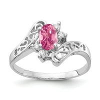Čvrsta 14k bijelo zlato 6x ovalni ružičasti turmalin oktobra draguljasti dijamantna prstena veličine 6,5