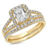 1. CT Emerald Cut originalni kultivirani dijamant VS1-VS J-K 18K Yellow Gold Halo Angagement Wedding Bridal Set Dizajnerski prsten BW set W Crystal Boide Stones veličine 3.5