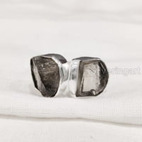 Prirodni dimni kvarcni prsten, grubi kvarcni dragušni prsten, kamen podesiv prsten, srebro, ženski prsten,