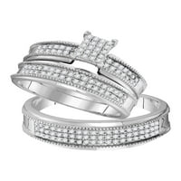 Čvrsta 10k bijelo zlato i njezina okrugla dijamantski klaster Usklađivanje par tri prstena za brisalne zaručničke prsten za vjenčane trake za vjenčanje postavljene CT. -