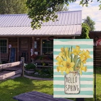 Fupoqi Hello Spring Garden Zastava Floral Mason Jar Stripes 12 × Dvostrana vanjska oprema za vertikalno
