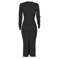 Fall Maxi haljine za žene Ležerne prilike u novom povremenom Splitu Solid Color V ret sa vratnim haljinama crna s