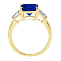 Simulirani plavi safir 18K žuti zlatni gravični izveštaj godišnjica angažman za ugradnju venčanja Trobotna prstena veličine 4