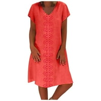 Clearsance Ljetne haljine za žene bez rukava otisnuta modna mini V-izrez haljina narančasta
