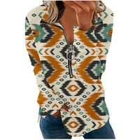 Ženska četvrtina Zip rever dugih rukava Ležerne prilike, vintage tiskani lagani pulover vrhovi bluze