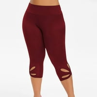 Capri gamaše za žene plus veličine šuplji dizajn čvrste boje uselje gamaše rastezanje joga vježbanje tajice sa džepovima vino crveno xl