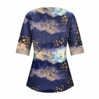 Apepal ženske majice u kaluti u rukavima čipka V izrez Boja blok Dressy Tops Trendy šuplje cvjetne bluze