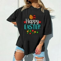 Žene sretne uske košulje okrugli vrat cvijet i jaja grafičko slovo ispis tees casual labavo odmore majice