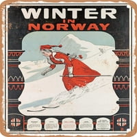 Metalni znak - zima u Norveškoj Vintage ad - Vintage Rusty Look