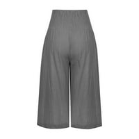 Farstey pamučne platnene hlače za žene sa džepovima sa džepovima od pune boje plutaju opuštene hlače povremeni elastični viški struk prozračni joga pantalone