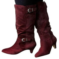 Fangasis žene zimske cipele visoke koljena visoko čizme duge potpetice Ženske cipele s potpeticama Poslovni ugodan vinski prst crveni 5,5