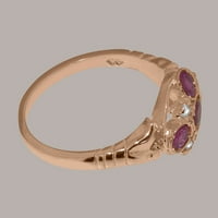 Britanci napravio 14k Rose Gold Natural Ruby & Diamond Womens Promise Ring - Opcije veličine - Veličina