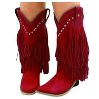 Vedolay čizme za žene Chunky Heel, Ženske široke kaubojske čizme Weadf Western Cowgirl Crvena, SAD 6,5-9