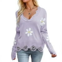Žene Nova jesen i zima Novi labavi V izrez Trendy Sweet Cvjetni dizajn Sense rupa Pleteni džemper