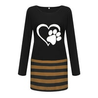 Haljine za žene Himice Ženska moda New Cat Foot Heart Print Okrugli vrat Dugi rukav Striped haljina