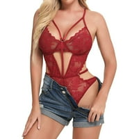 Donje rublje za žene Žene čipke UP UP TEDDY DONGERIE BODYSUIT Cvjetni izvezeni mrežica Sheer izrezana crvena + xxl