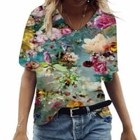 TKLPEHG T majice za žene Ljeto Ležerne prilike Cvjetno tiskovina modni kratki rukav Ležerne prilike
