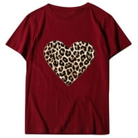 tklpehg majice kratkih rukava za žene Ljeto slobodno vrijeme Loase Fit Crewneck Leopard Srce Ispiši