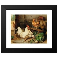 Edgar Hunt crni moderni uokvireni muzej umjetnosti print pod nazivom - kokoši i koker u štali