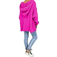 Vivianyo HD džemperi za žene čišćenje plus veličina Ženska modna labava velika veličina Jednobojna kapuljača duge rukave dugene vrhovi vruće ružičaste