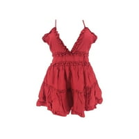 Paille Dame kratke haljine Solid Boja ljetna plaža sandress v izrez Mini haljina casual party ljuljačka-haljina vina crvena 2xl