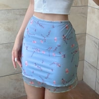 Hanas suknje Ženska obrezirana tiskana Visoka struka Slim omotaj seksi Flowy Party Mini suknja Plava L