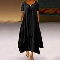 Cuekondy haljine za žene Ležerne prilike duge nepravilne rukave s punim V-izrezom Labava haljina s kratkom plusom