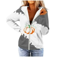 Yubatuo ženski modni casual patent zatvarač Halloween Print dugi rukav džepni kaputi kaputi za žene Sivi 3xl