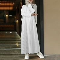 Ženska muslimanska pamučna posteljina A-line haljina dugih rukava prugasta abaya kaftan ogrtač