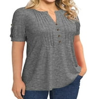 Zodanni Žene majica V izrez Majica Solid Boja Ljetni vrhovi udobnosti TEE Dnevno odjeća pulover siva 2xl