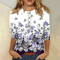 Sksloeg plus veličine za žene Botton cvjetne košulje s rukavima V izrez bluza pulover udobne majice