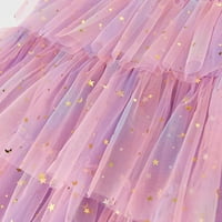 Djevojčice za djecu s rukavima s rukavima Rainbow Star Sequins Prints Tulle Princess haljina Plesna