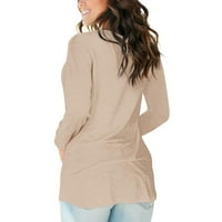 Ženske vrhove ženske boje pamučne pulover s dugim rukavima s dugim rukavima Bluza s dugim rukavima bež