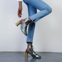 Josdec Ženske cipele za čišćenje ljetne ribe sandale za usta zmija ispis Leopard Print Chunky Heels